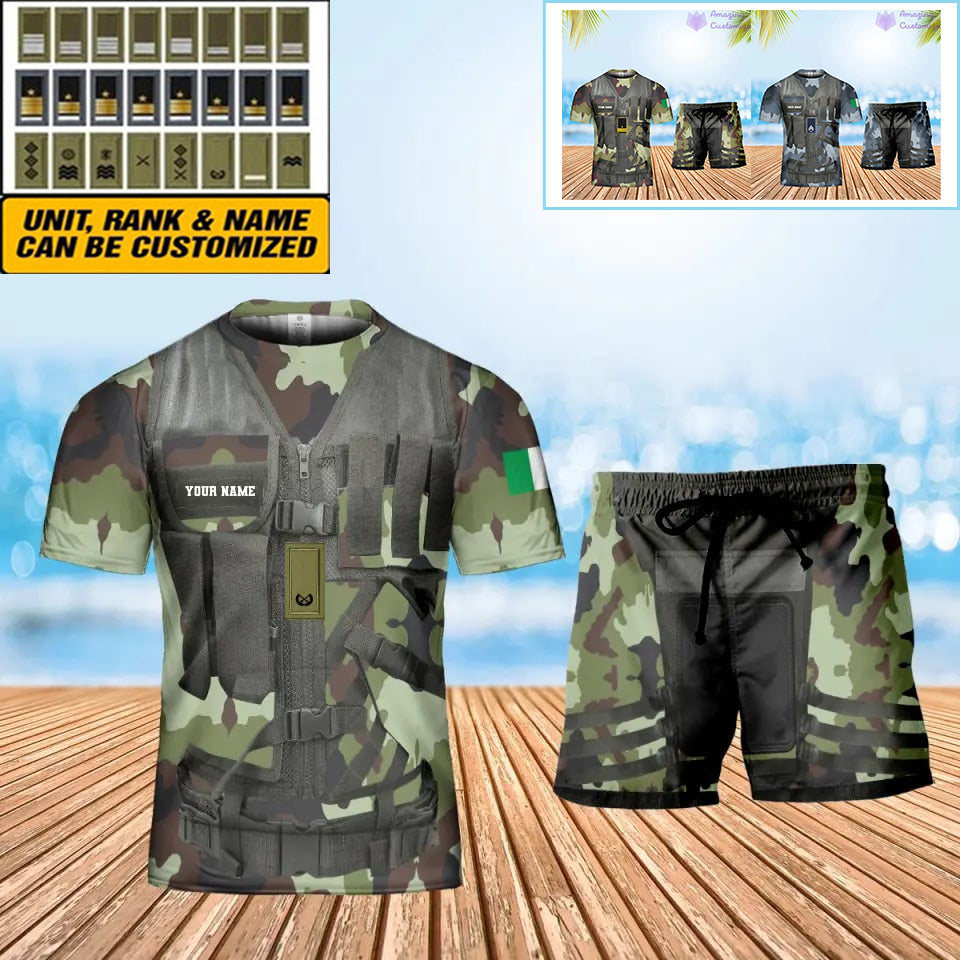 Personalized Ireland Soldier/ Veteran Camo With Name And Rank Combo T-Shirt + Short 3D Printed  - 17137440