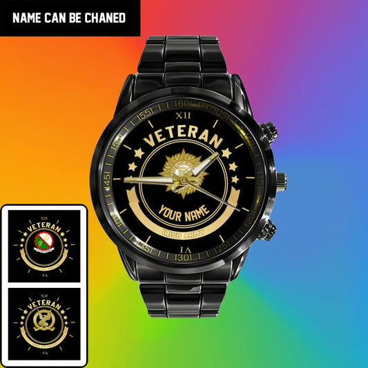 Personalized Ireland Soldier/ Veteran With Name Black Stainless Steel Watch - 1103240001 - Gold Version
