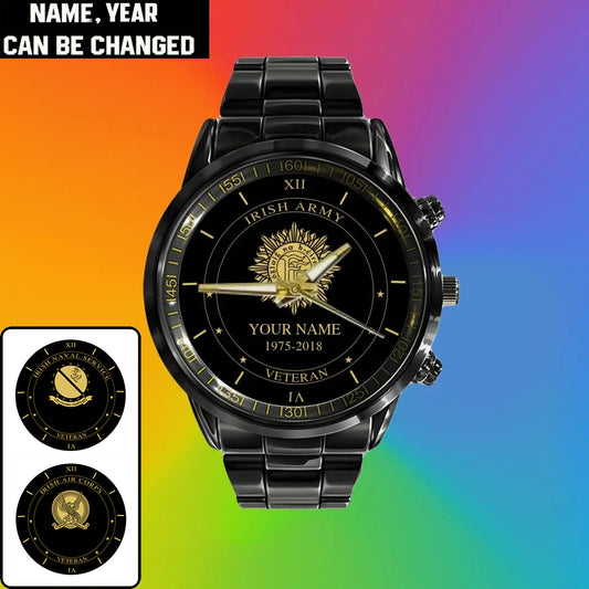 Personalized Ireland Soldier/ Veteran With Name And Year Black Stainless Steel Watch - 1603240001 - Gold Version