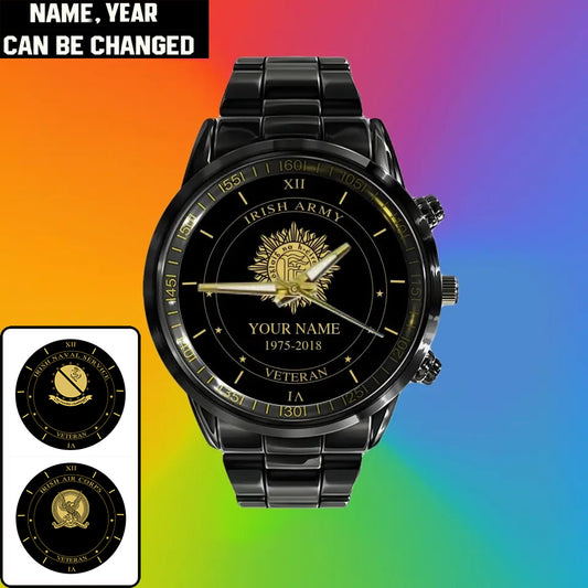 Personalized Ireland Soldier/ Veteran With Name And Year Black Stainless Steel Watch - 17105472 - Gold Version