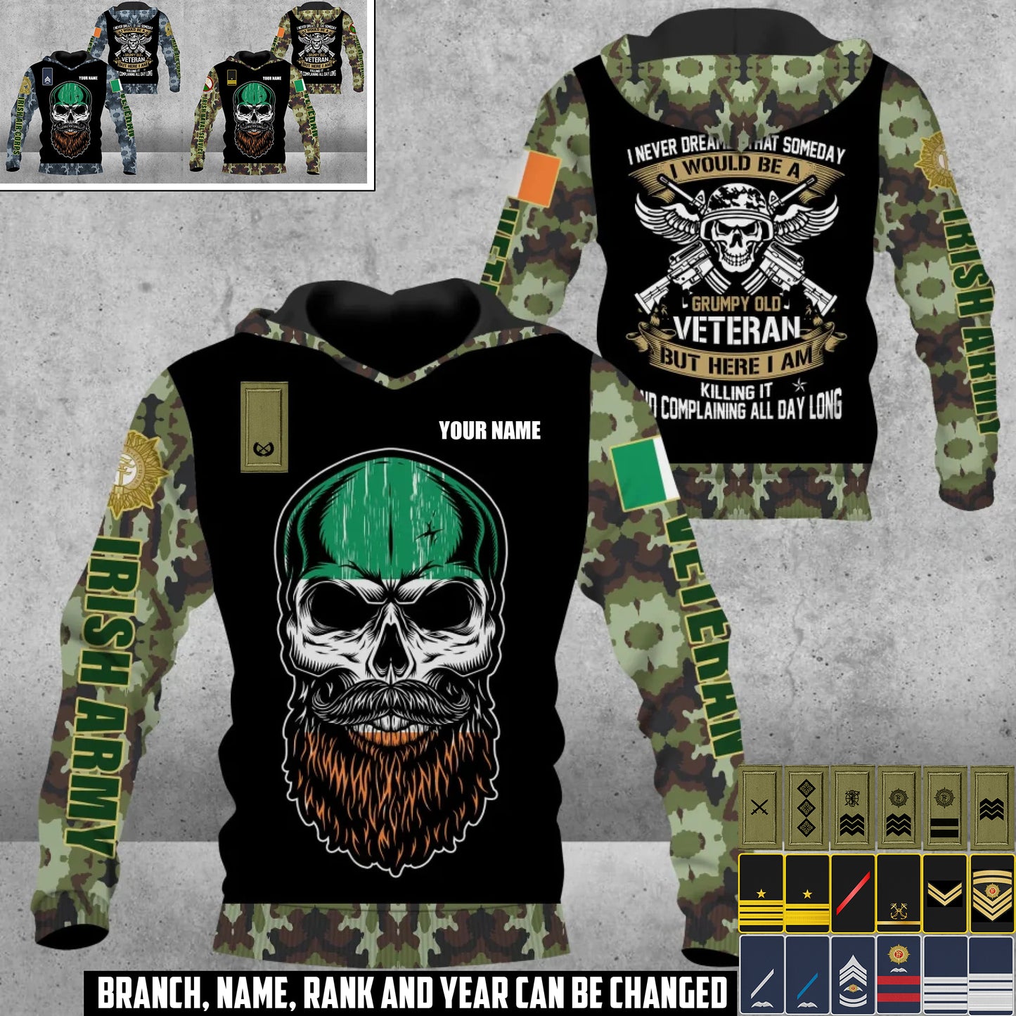 Personalized Ireland Soldier/Veteran Camo with Name and Rank Hoodie All Over Printed - 17410464