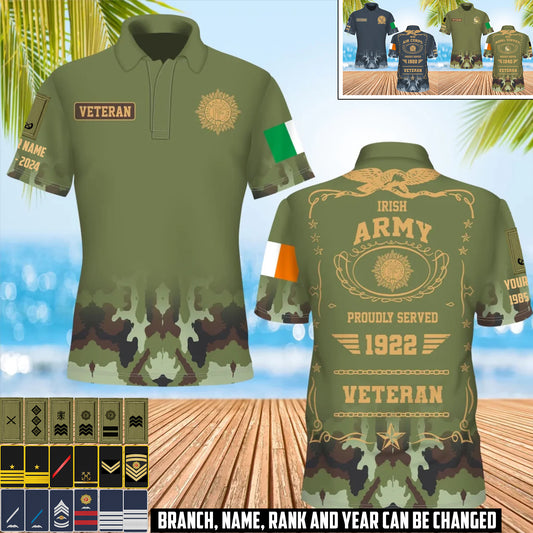 Personalized Ireland Soldier/Veteran Camo with Name, Year and Rank Polo All Over Printed - 17407872
