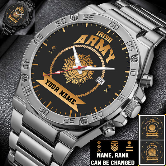 Personalized Ireland Soldier/ Veteran With Name And Rank Gentleman Stainless Steel Watch - 17424288