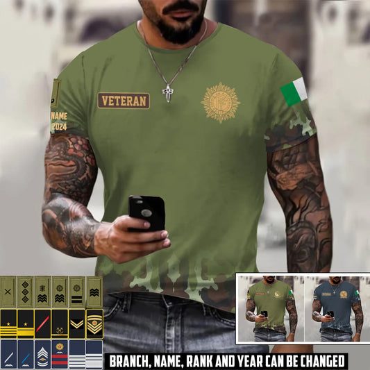 Personalized Ireland Soldier/Veteran Camo with Name, Year and Rank T-Shirt All Over Printed - 17407872