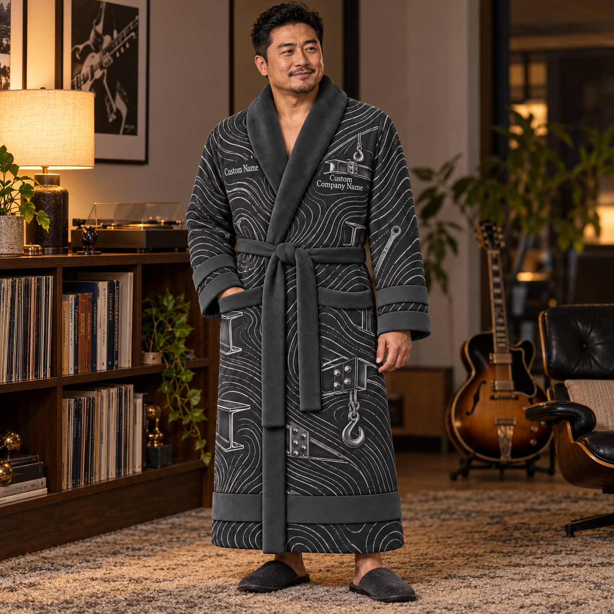 Personalized Ironworker Bathrobe - Contour Lines lifestyle view