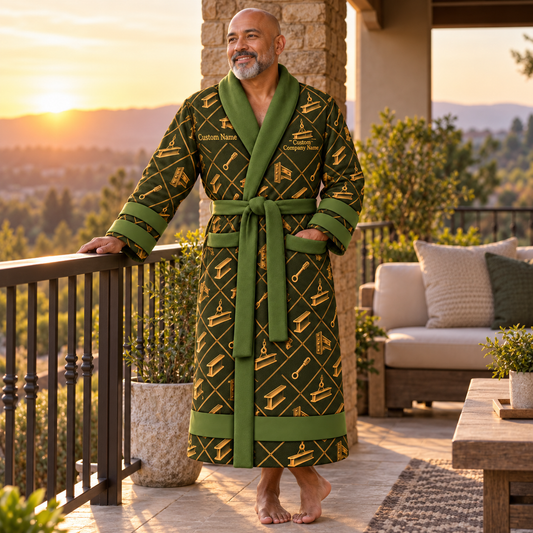Personalized Ironworker Bathrobe - Diamond Emblems lifestyle view