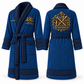 Personalized Ironworker Bathrobe - Heritage Crest blue front and back view