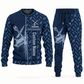 ironworker occupation-themed sweater and jogger combo navy color with name and company artwork