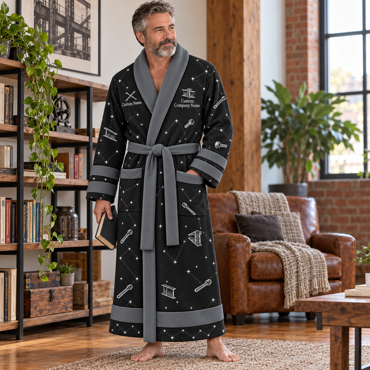 Personalized Ironworker Bathrobe - Night Shift lifestyle view