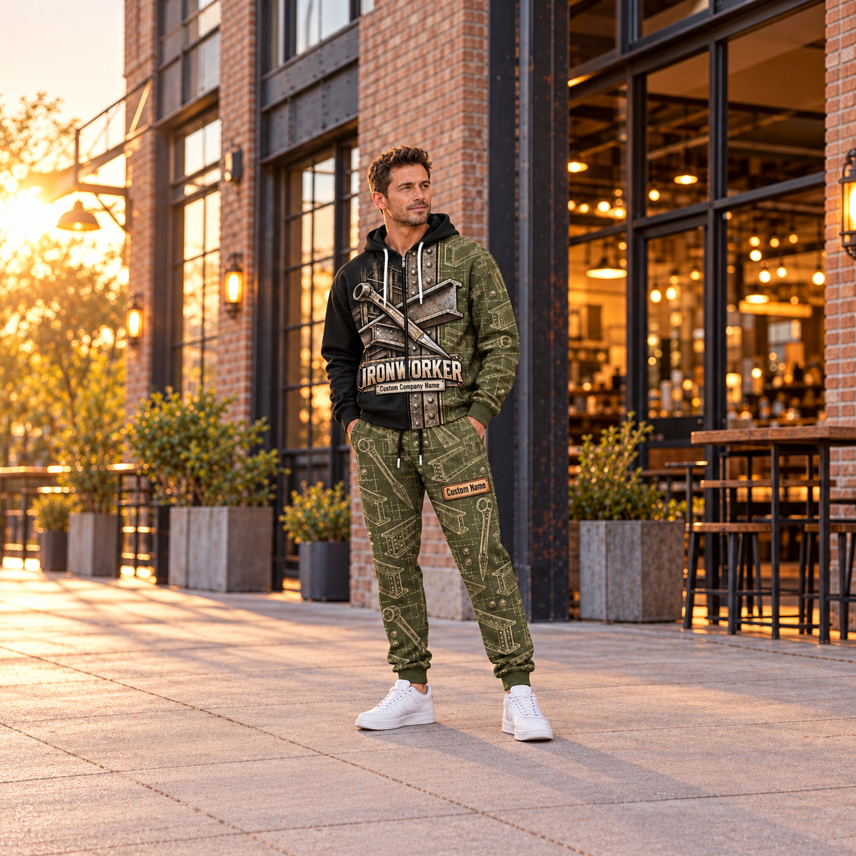 ironworker full-zip hoodie and matching joggers - adult male lifestyle