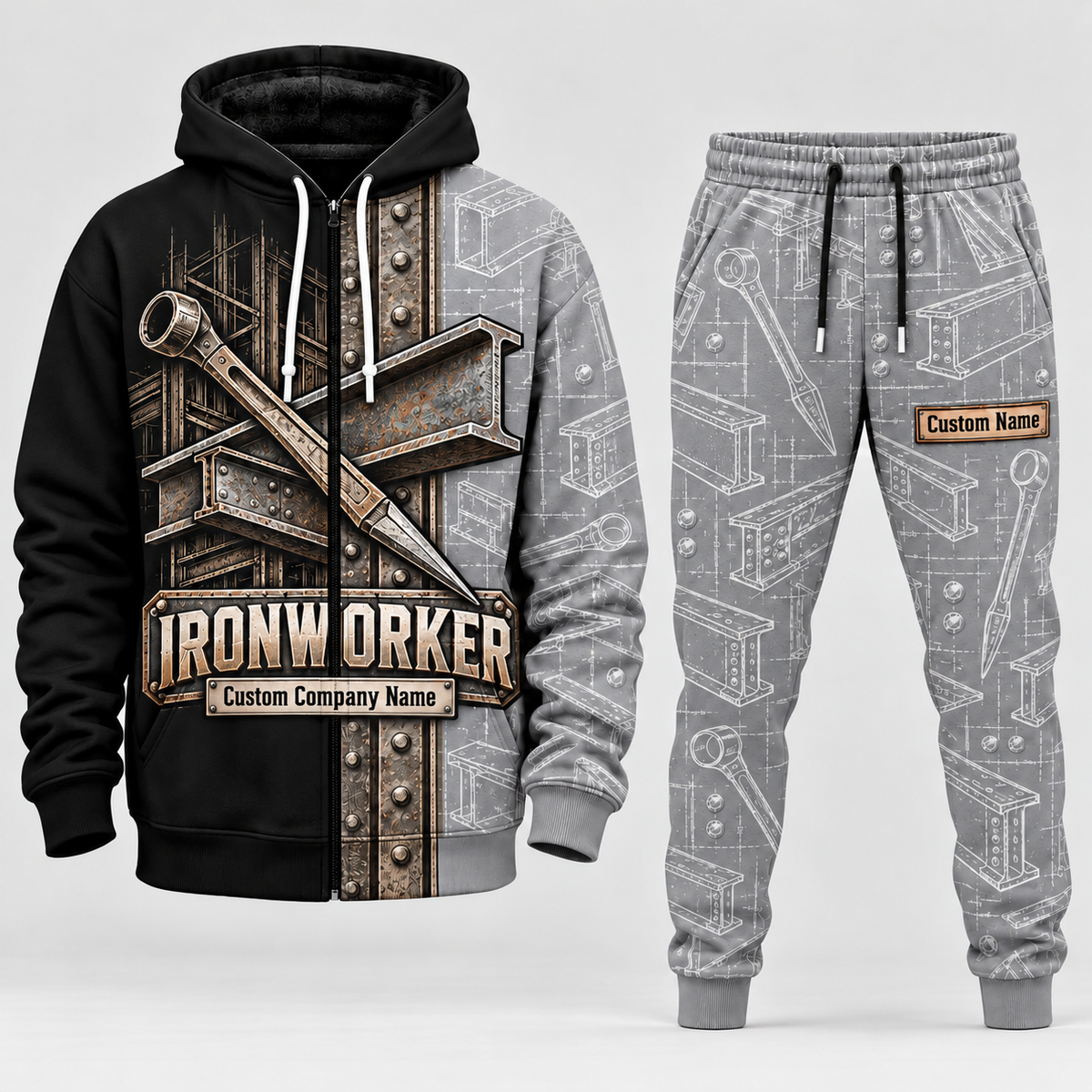 ironworker full-zip hoodie and matching joggers - lightgray catalog view