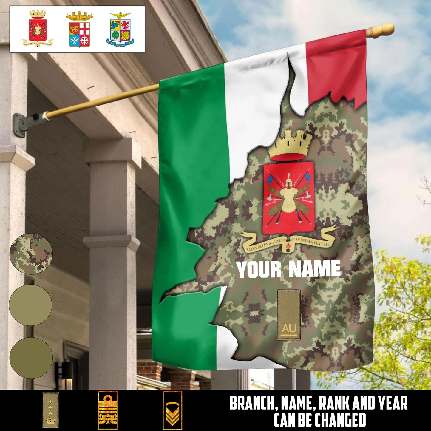 Personalized Italy Solider/ Veteran Camo With Name & Rank House Flag 3D Printed - 1759536002