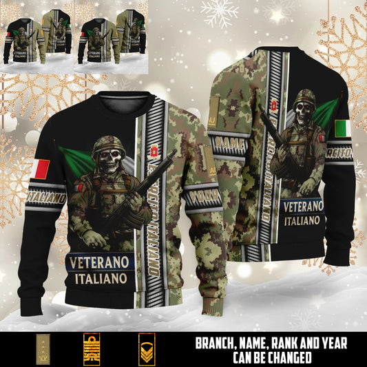Personalized Italy Soldier/Veteran Camo with Name and Rank Ugly Sweater All Over Printed - 17616960