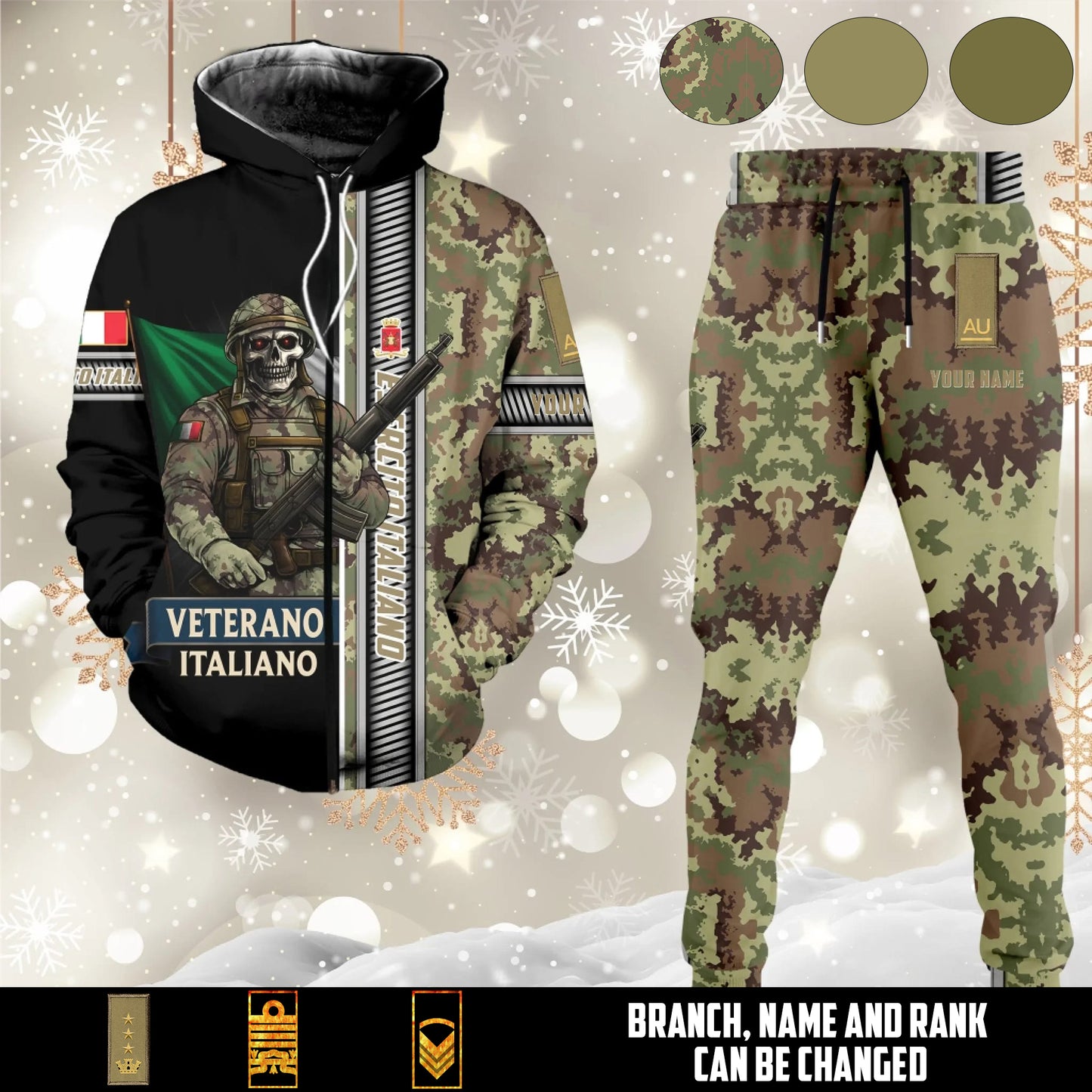 Personalized Italy Soldier/Veteran Camo with Rank And Name Combo Zip Hoodie + Jogger - 17616960