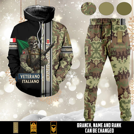 Personalized Italy Soldier/Veteran Camo with Rank And Name Combo Zip Hoodie + Jogger - 17616960