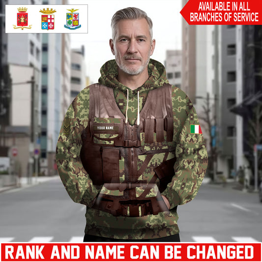 Personalized Italy Soldier/Veteran Camo with Name and Rank Hoodie Sweater All Over Printed - 17625600