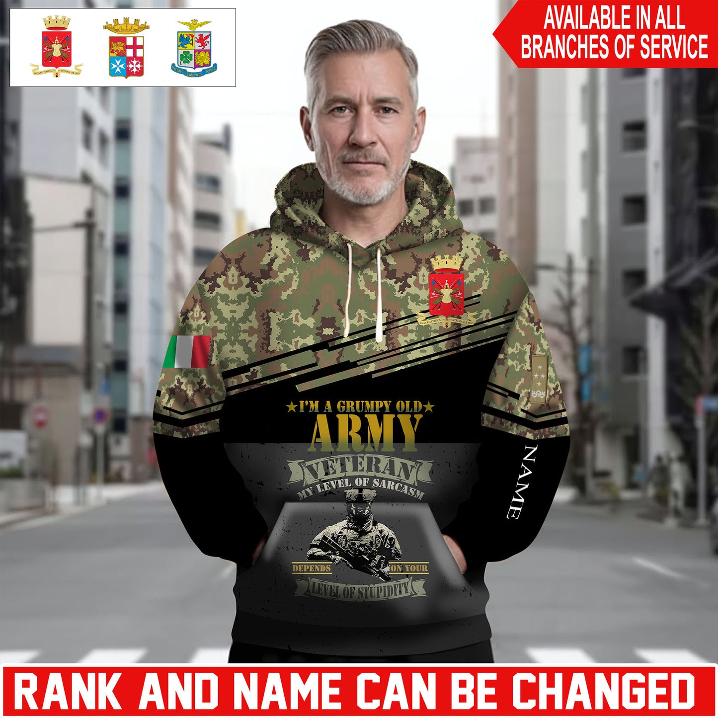 Personalized Italy Soldier/Veteran Camo with Name and Rank Hoodie Sweater All Over Printed - 1761350403