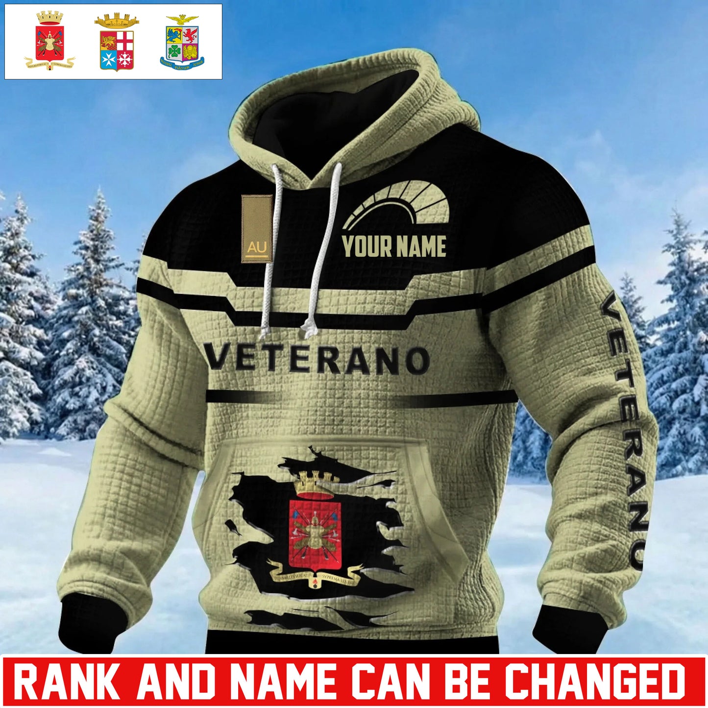 Personalized Italy Soldier/ Veteran With Rank And Name 3D Waffle Hoodie - 17695584