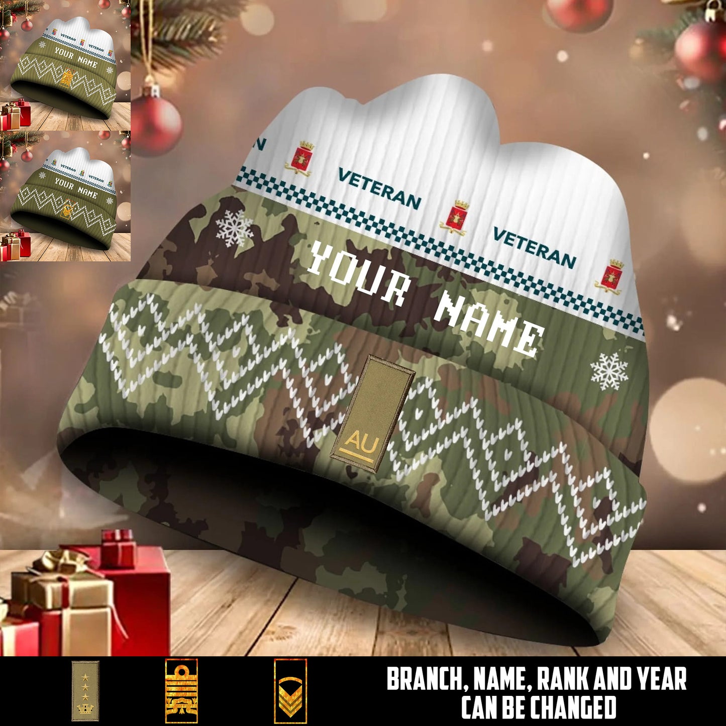 Personalized Italy Soldier/Veteran Camo with Rank And Name Beanie Hat - 17590176