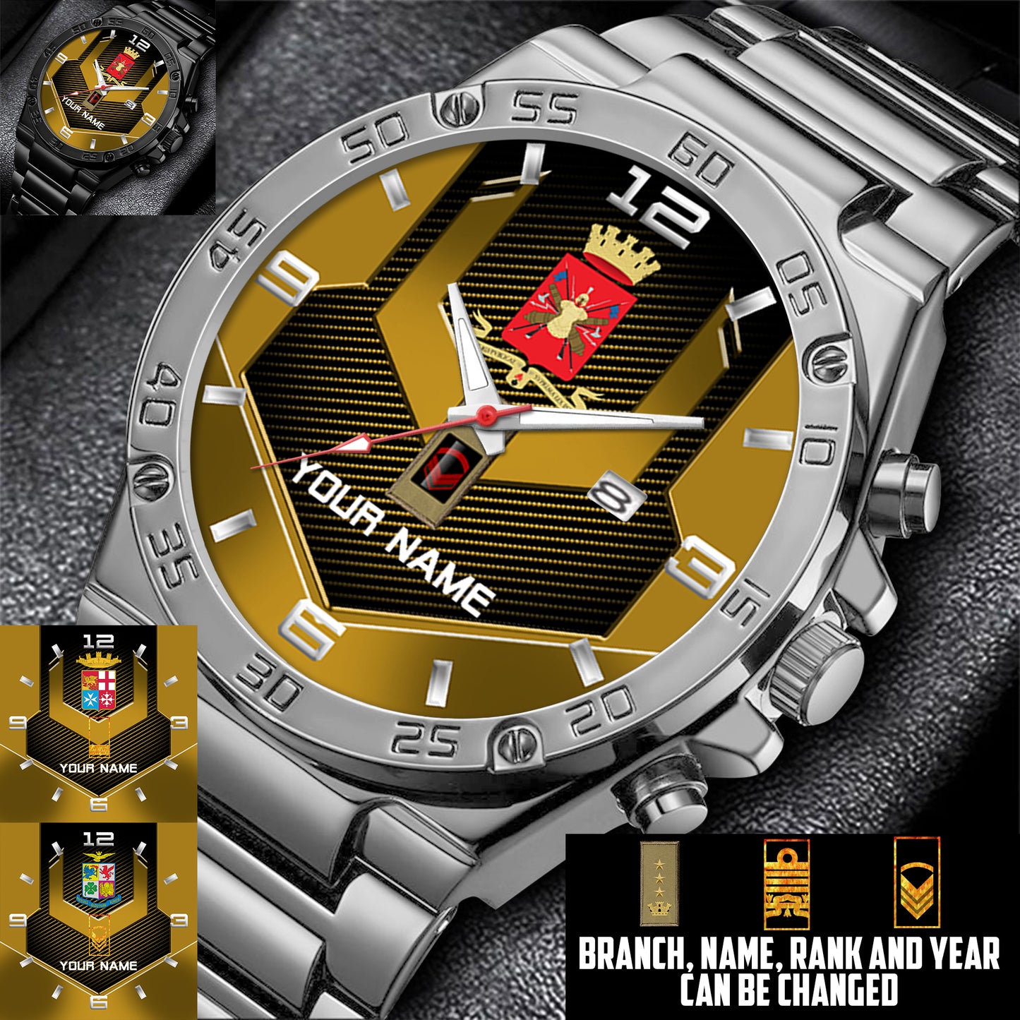 Personalized Italy Soldier/ Veteran With Name And Rank Gentleman Stainless Steel Watch - 17485632