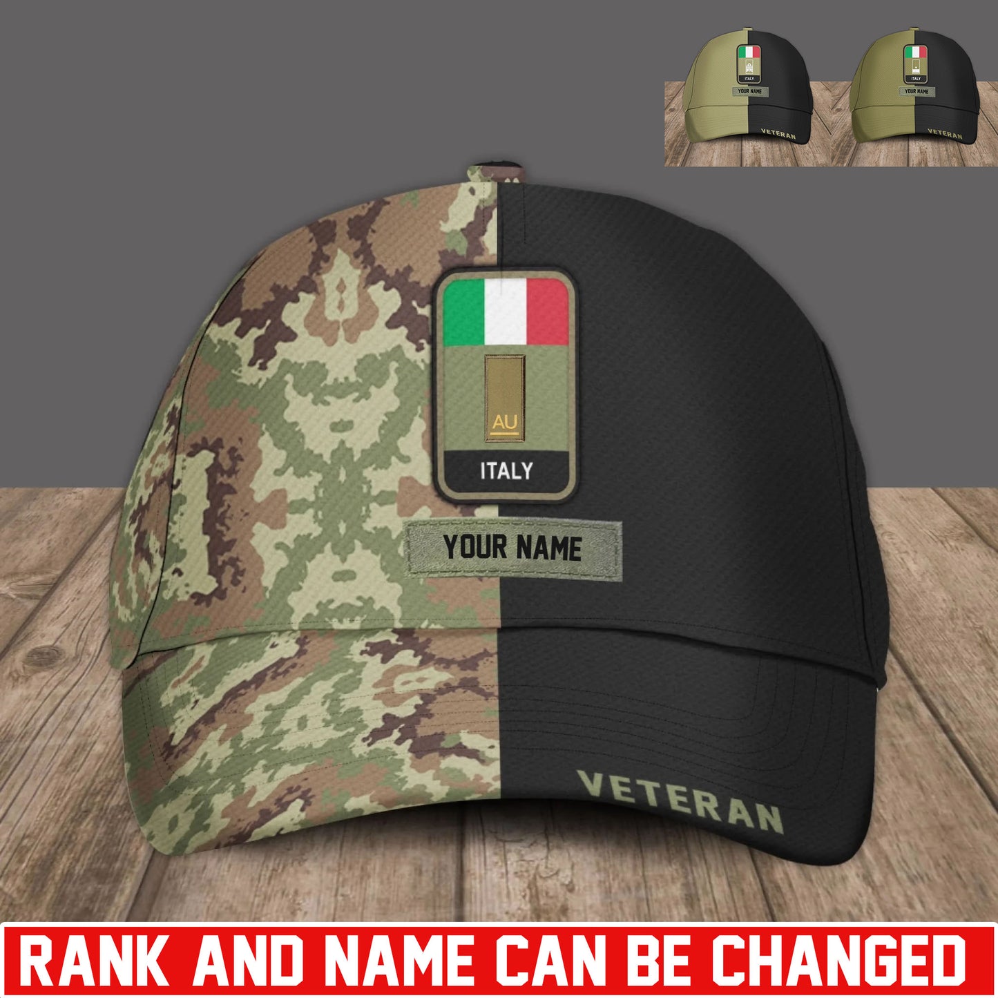 Personalized Rank And Name Italy Soldier/Veterans Baseball Cap - 17734464