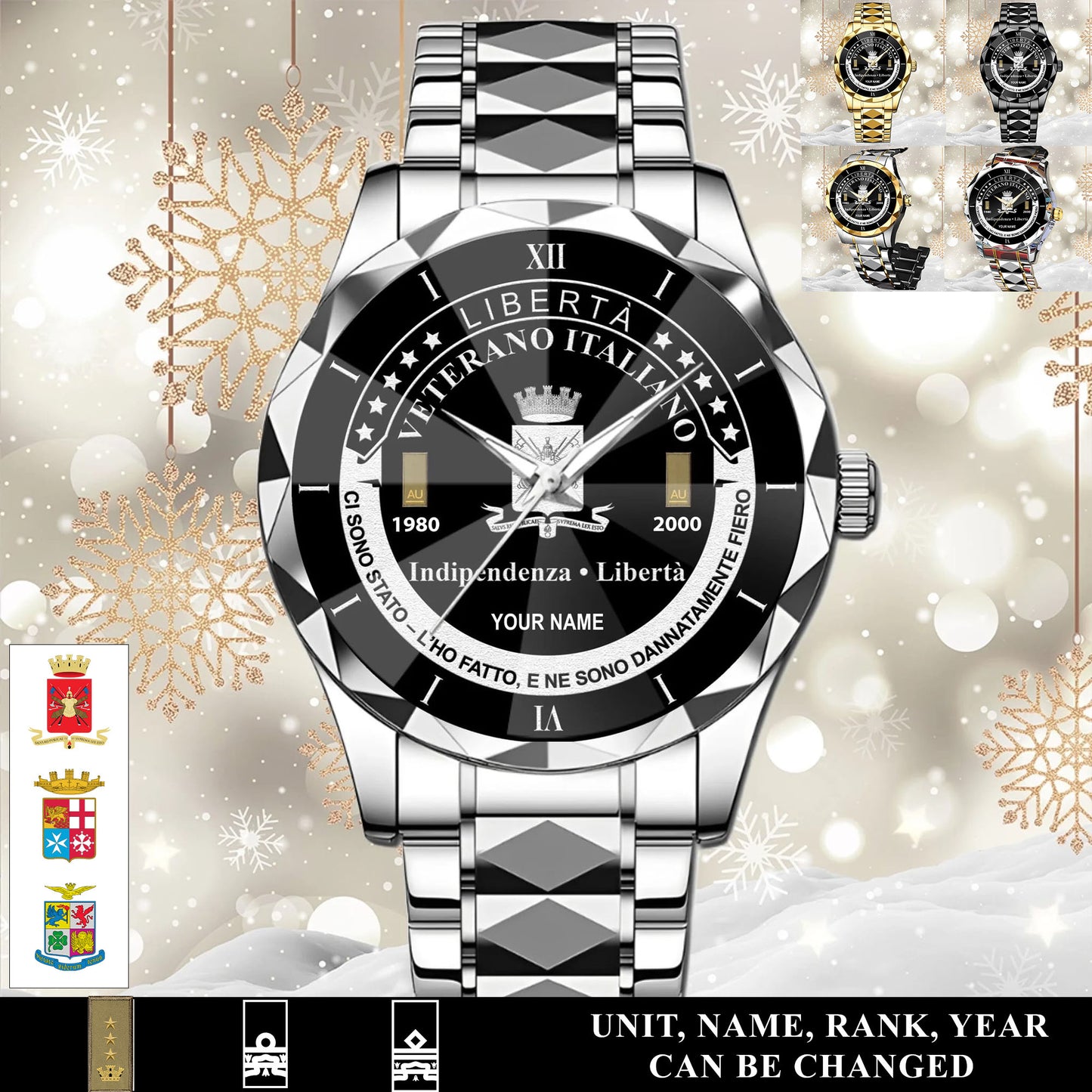 Personalized Italy Soldier/Veteran with Name, Year and Rank Diamond-Cut Bezel Watch - 17650656
