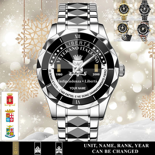 Personalized Italy Soldier/Veteran with Name, Year and Rank Diamond-Cut Bezel Watch - 17650656