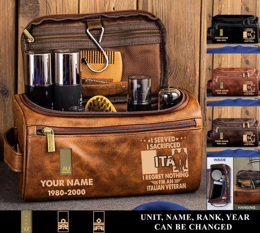 Personalized Italy Soldier/ Veteran With Name And Rank Leather Toiletry Bag - 17591040