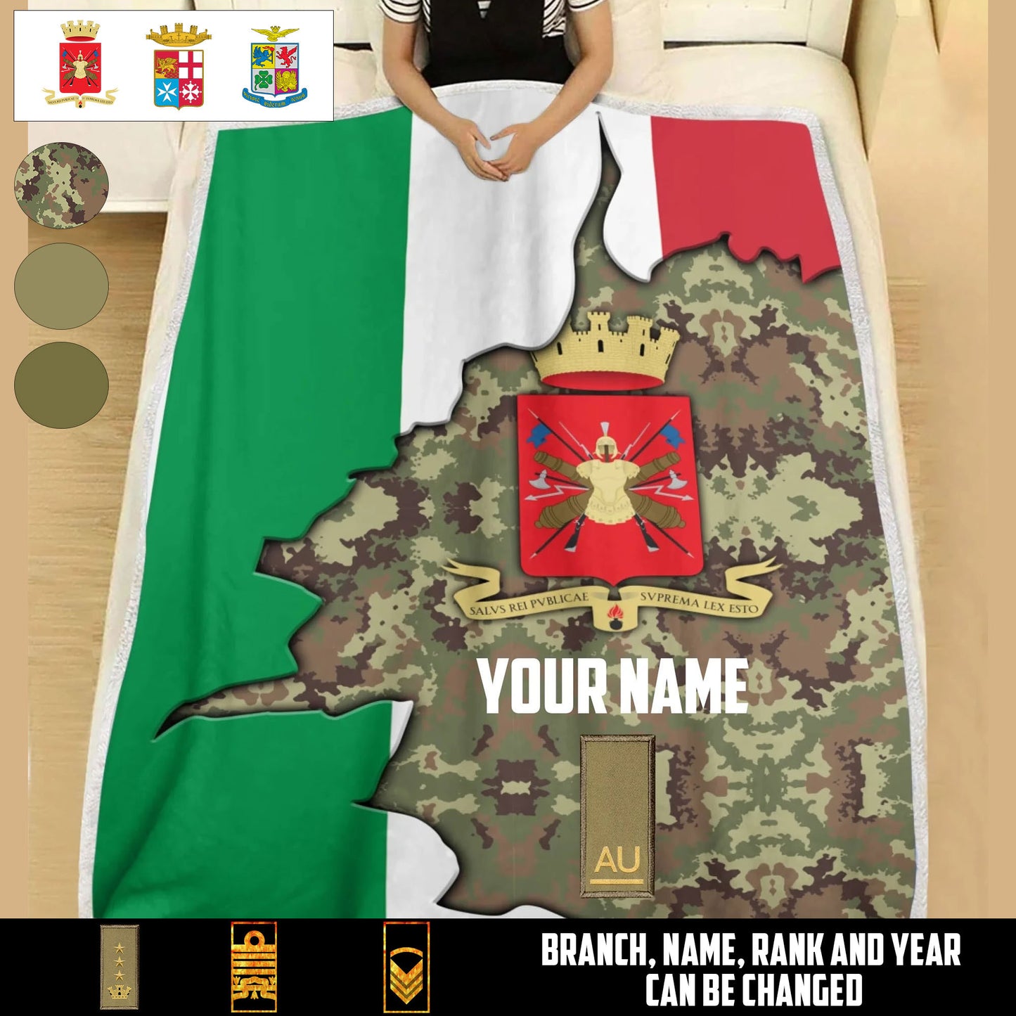 Personalized Italy Soldier/ Veteran With Rank And  Name Fleece Blanket 3D Printed - 17607456