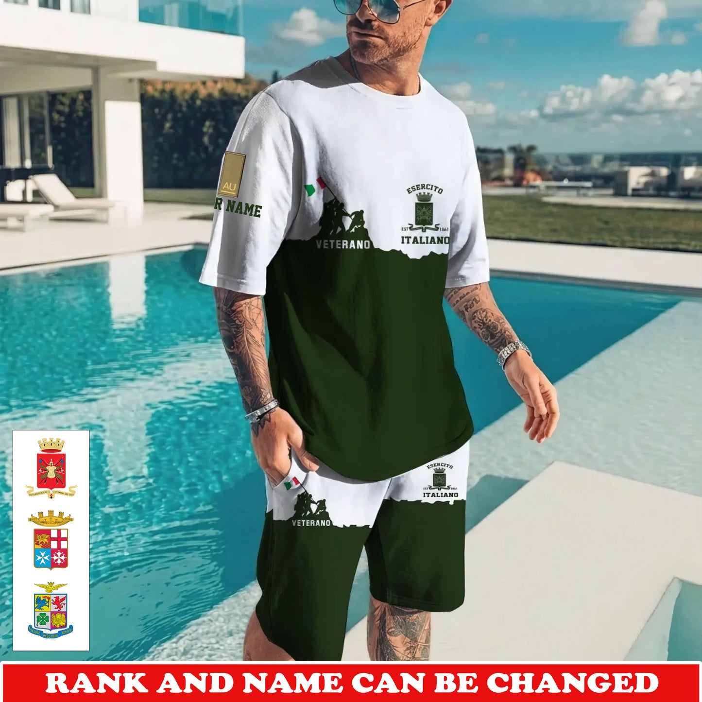 Personalized Italy Soldier/Veteran with Rank and Name Combo T-Shirt Broad Short All Over Printed - 17746560