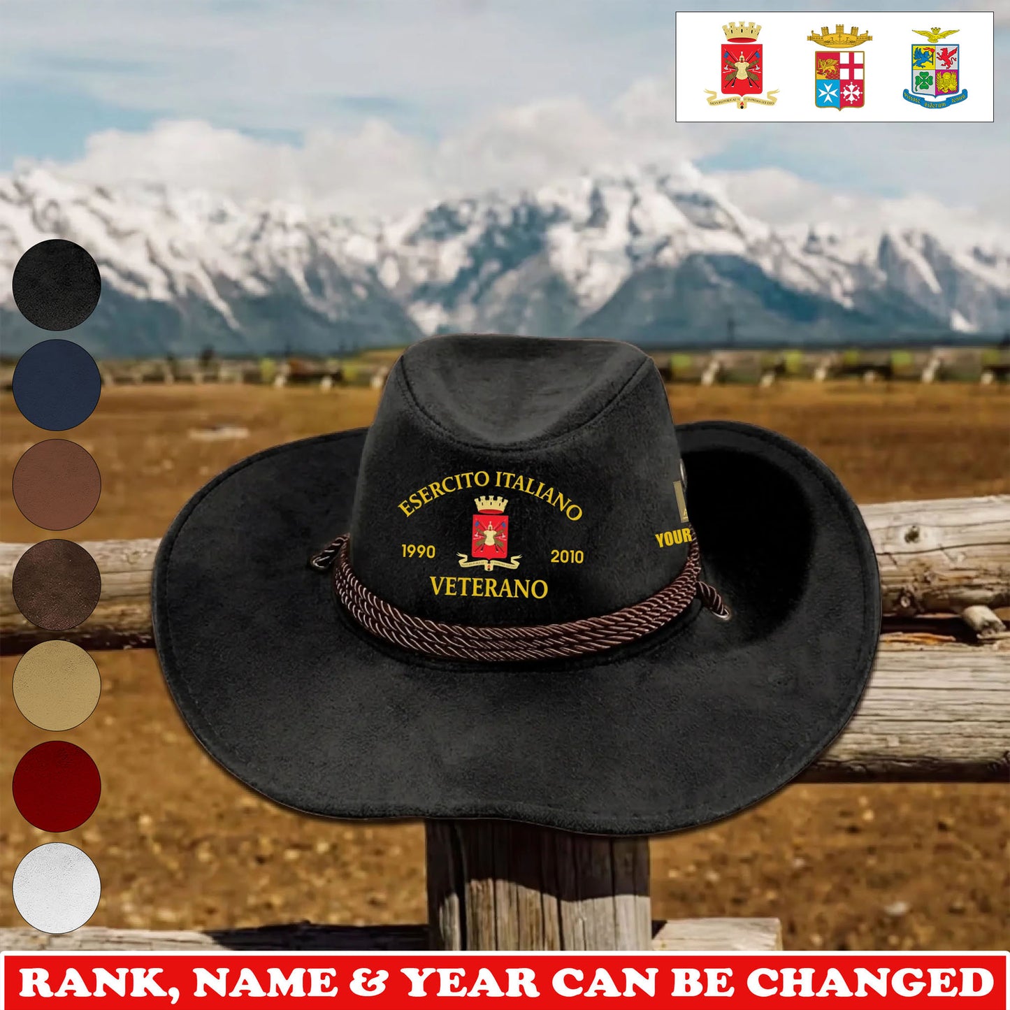 Personalized Italy Soldier/ Veteran With Rank, Name and Year Cowboy Hat - 17752608