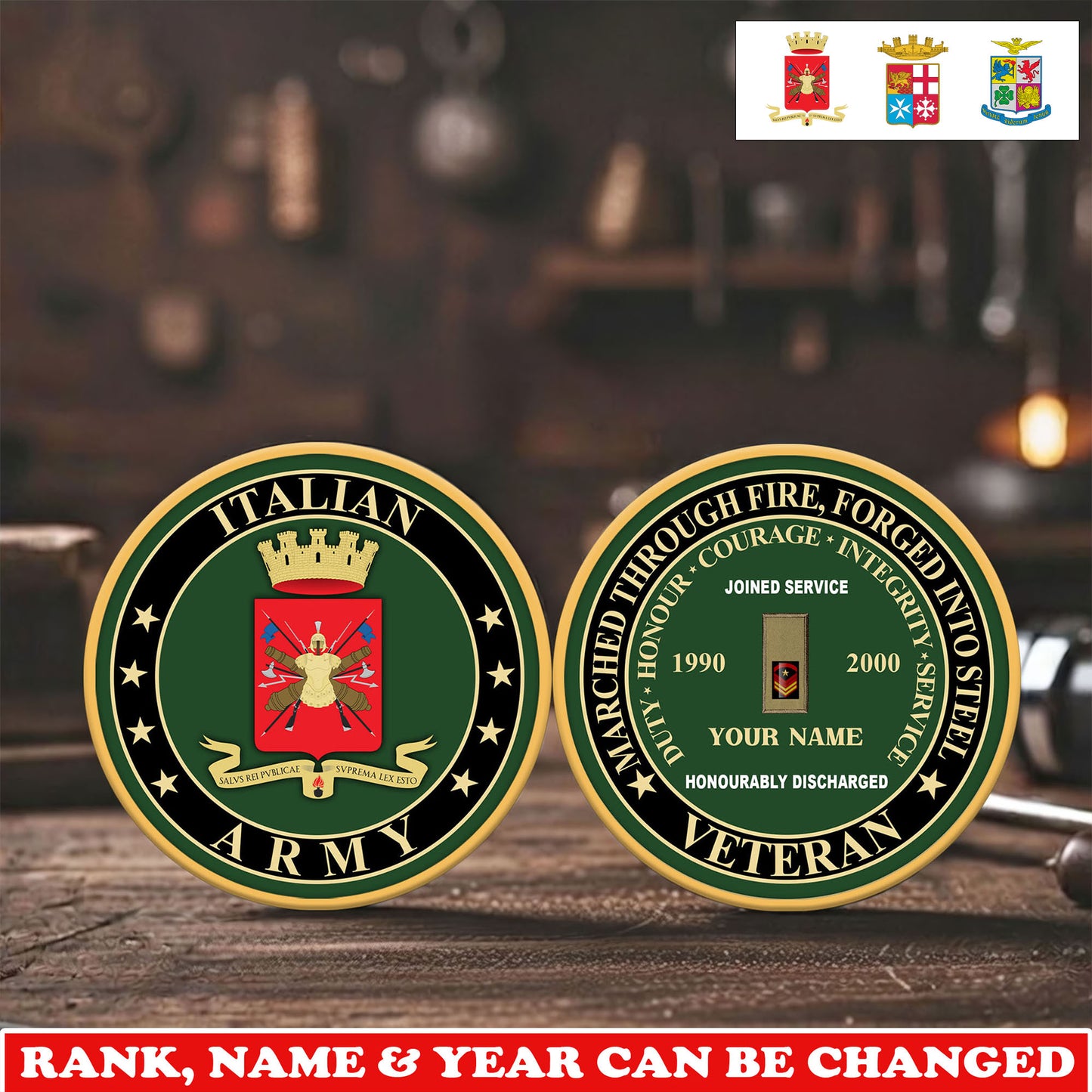 Personalized Italy Veteran/ Soldier With Rank,  Name And Year Challenge Coin - 17744832