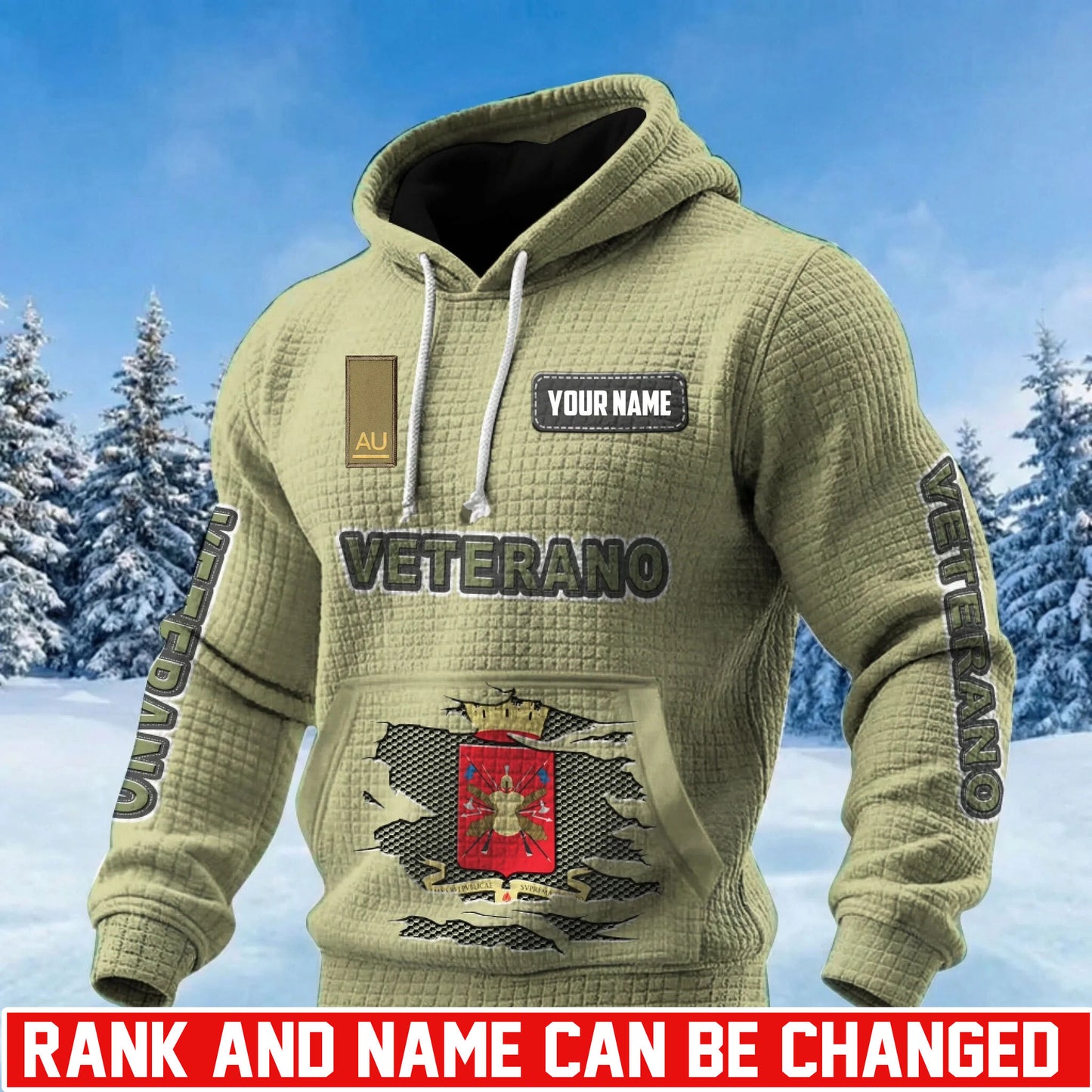 Personalized Italy Soldier/ Veteran With Rank And Name 3D Waffle Hoodie - 17694720