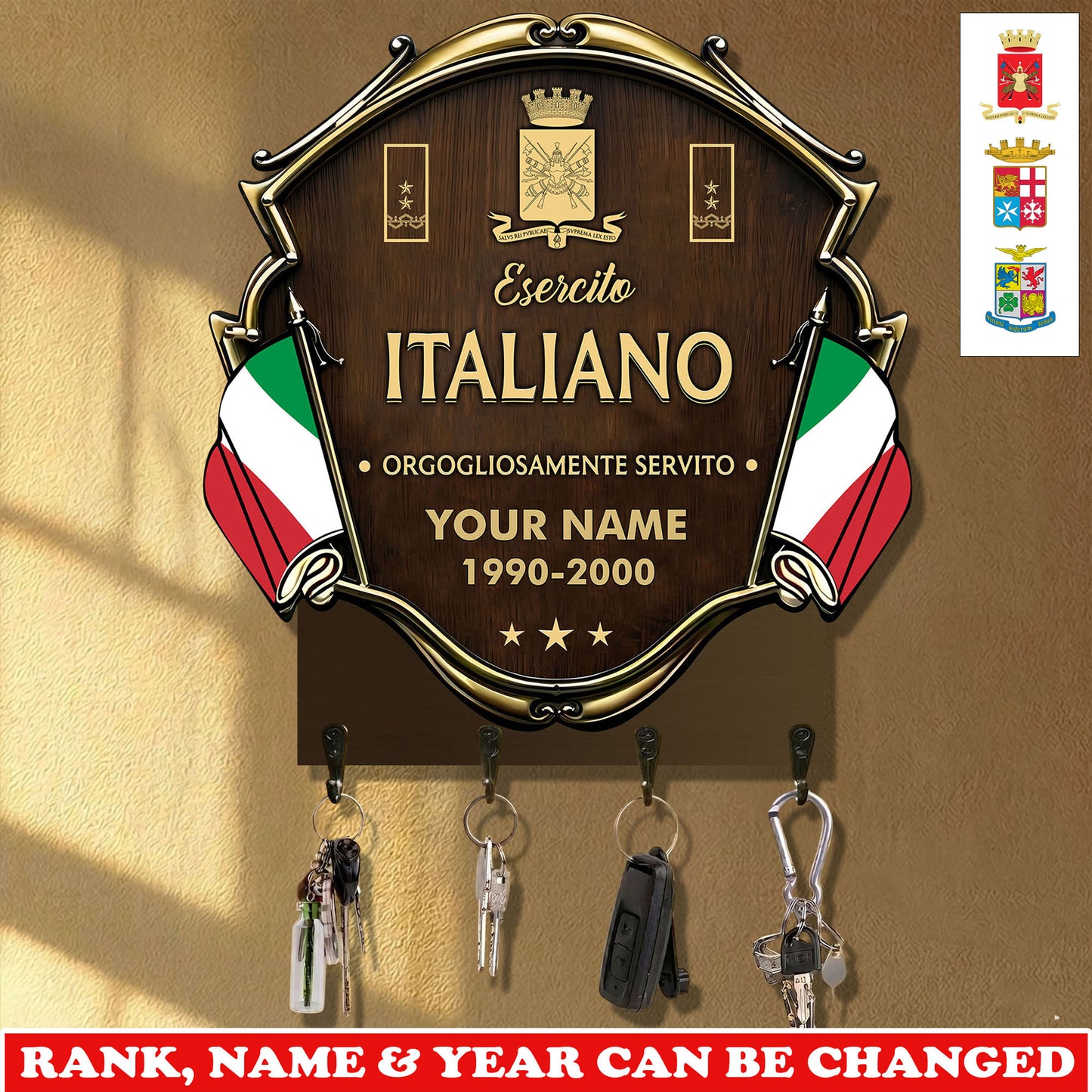 Personalized Italy Veteran/ Soldier With Rank, Year And Name Wooden Key Holder - 17757792
