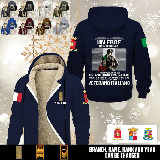 Personalized Italy Soldier/ Veteran With Name And Rank Hoodie Zip Velvet Coat - 17559936