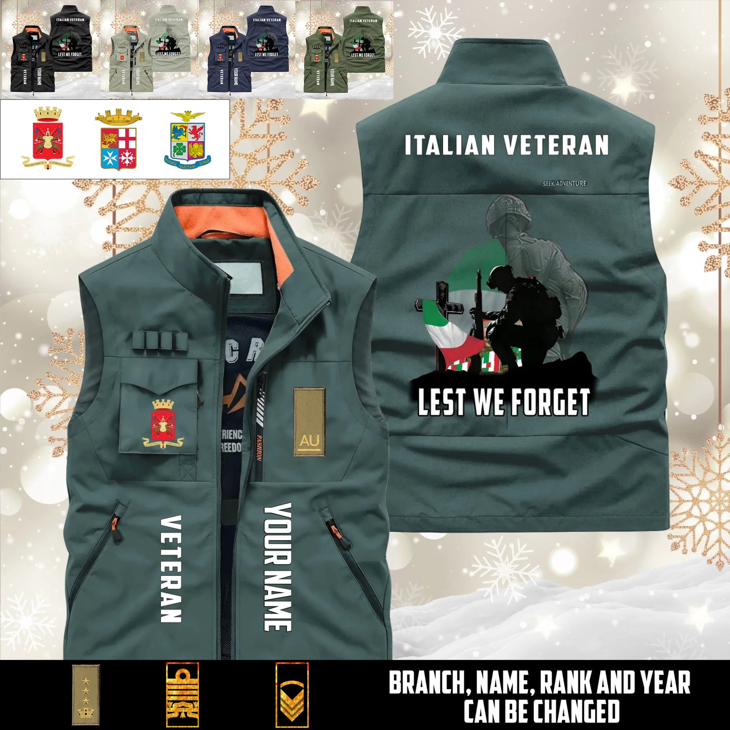 Personalized Italy Soldier/ Veteran With Name & Rank Sleeveless Jacket Multicolor - 17632512
