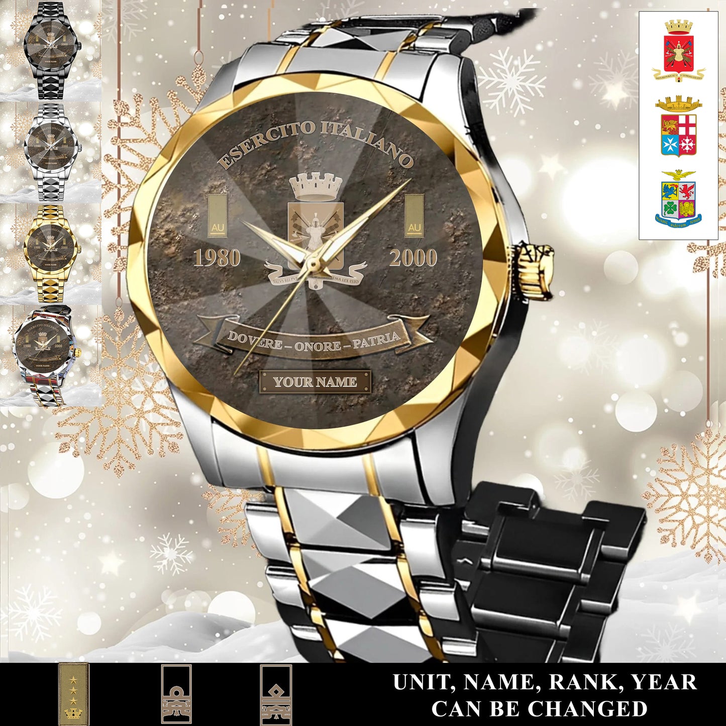 Personalized Italy Soldier/Veteran with Name, Year and Rank Diamond-Cut Bezel Watch - 17649792
