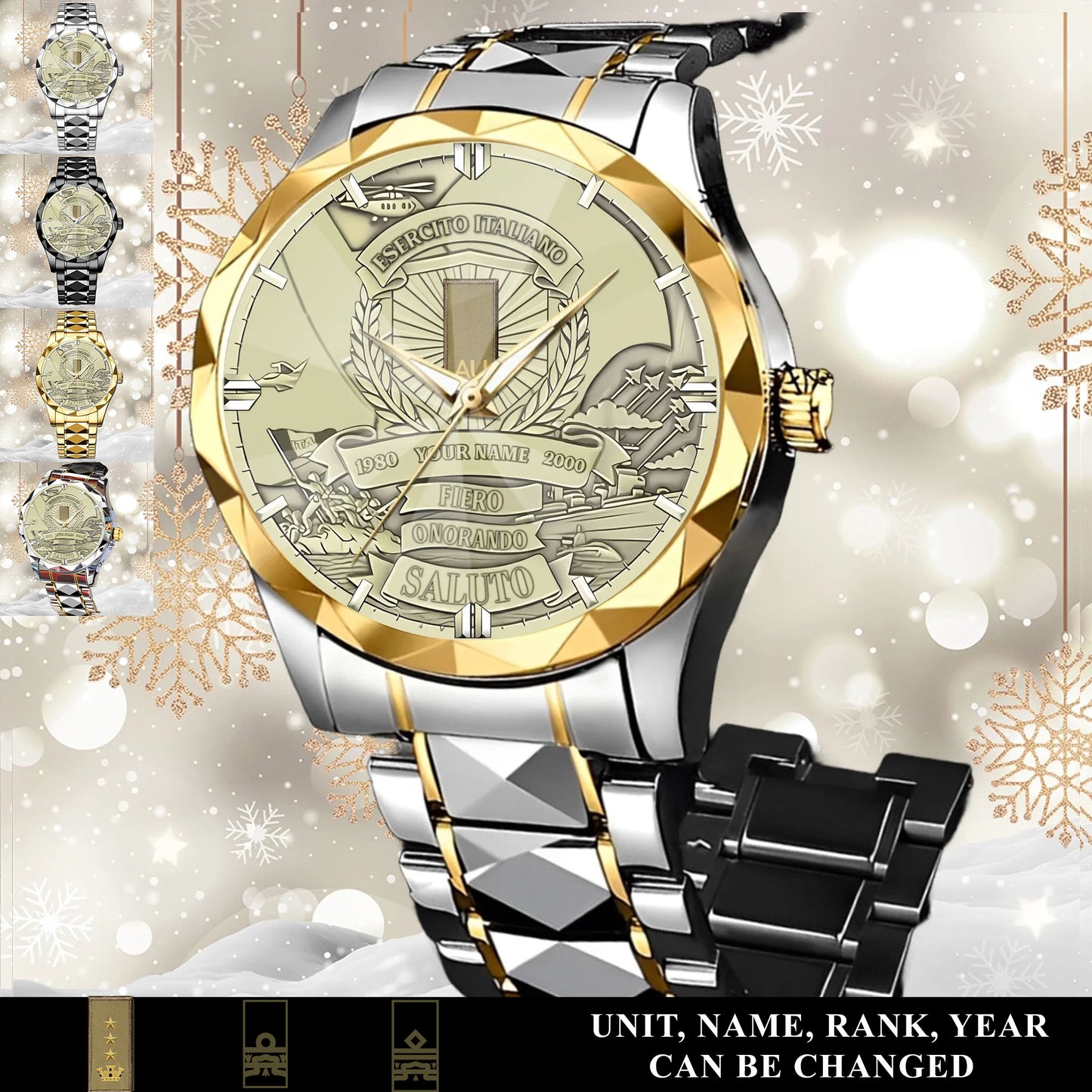 Personalized Italy Soldier/Veteran with Name, Year and Rank Diamond-Cut Bezel Watch - 17651520