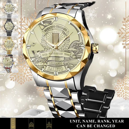 Personalized Italy Soldier/Veteran with Name, Year and Rank Diamond-Cut Bezel Watch - 17651520
