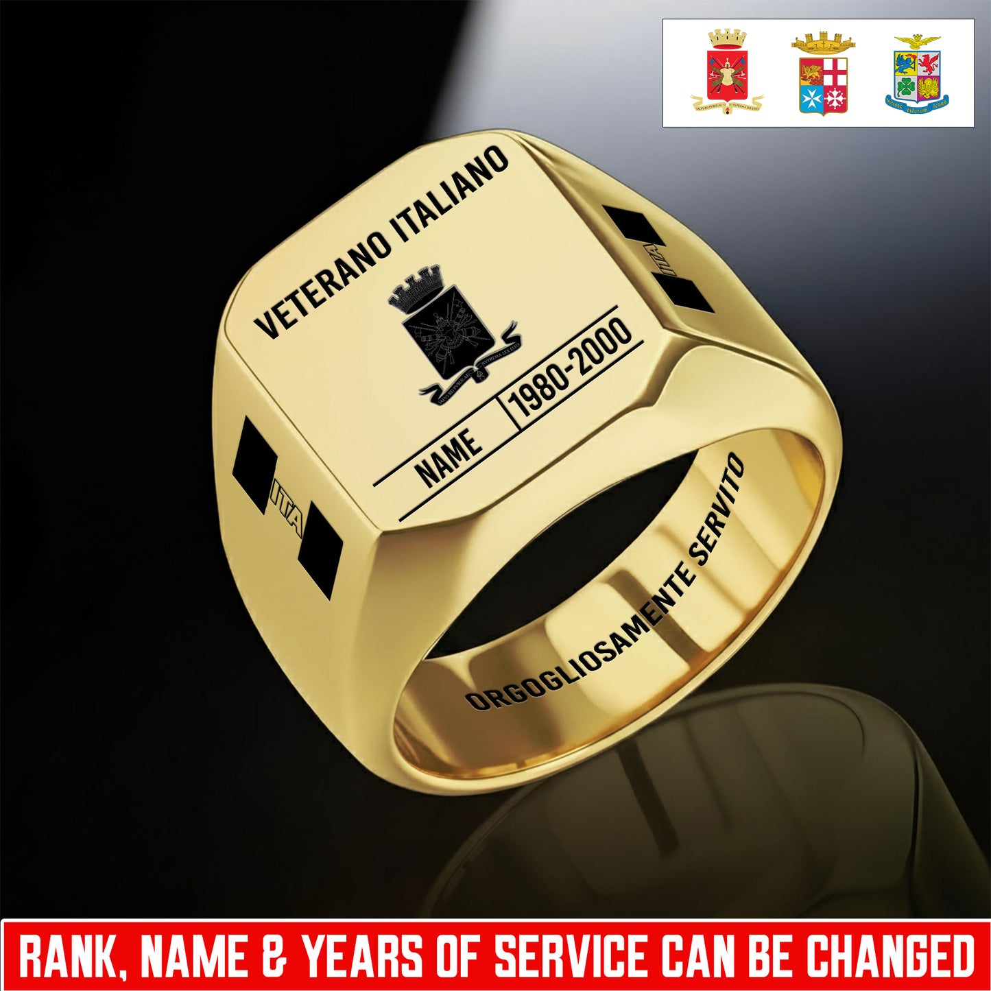 Personalized Italy Soldier/Veteran with Name, Year and Rank Engraved Men’s Ring - 17635104