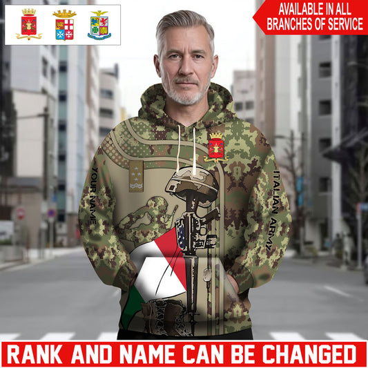 Personalized Italy Soldier/Veteran Camo with Name and Rank Hoodie Sweater All Over Printed - 1762905607