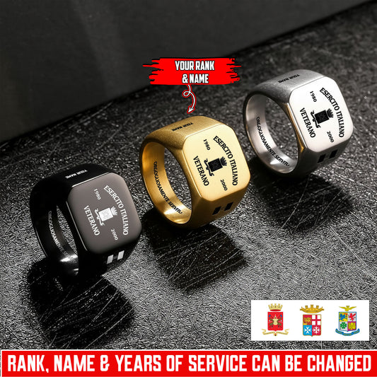 Personalized Italy Soldier/Veteran with Name, Year and Rank Engraved Men’s Ring - 1763424001