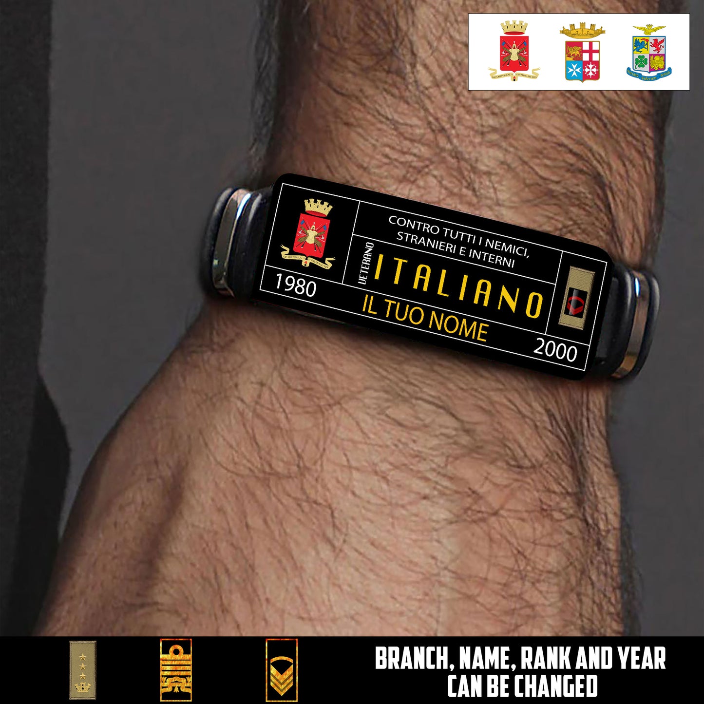 Personalized Italy Soldier/ Veteran With Rank, Name And Year Bracelet - 17638560