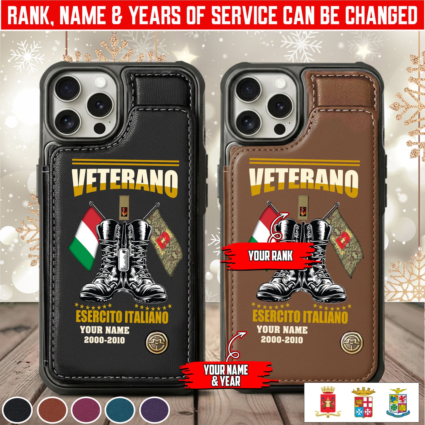 Personalized Italy Soldier/Veteran Camo with Name, Rank and Year Leather Flip Phone Case - 17648928
