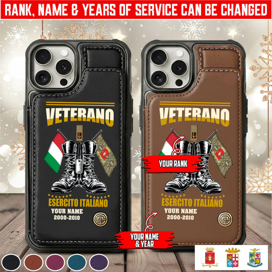 Personalized Italy Soldier/Veteran Camo with Name, Rank and Year Leather Flip Phone Case - 17648928