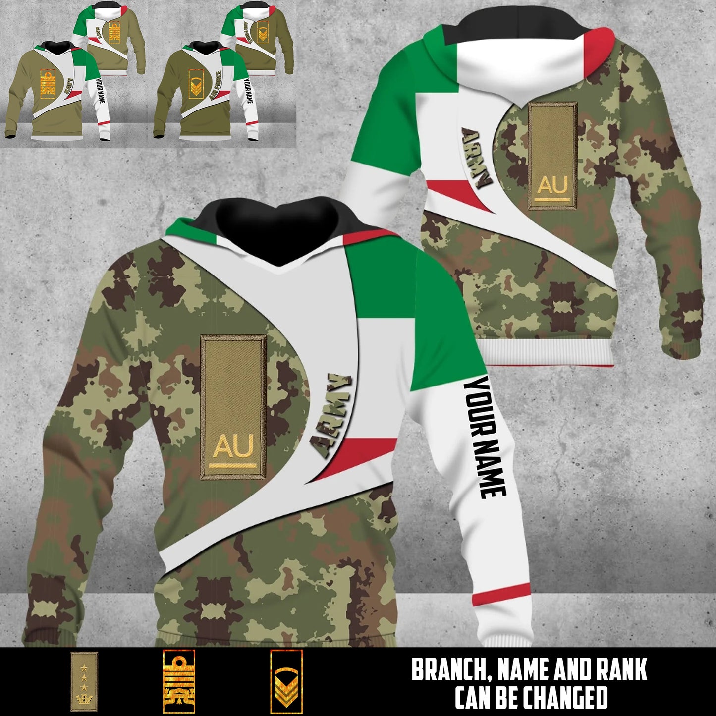Personalized Italy Soldier/Veteran Camo with Name & Rank Hoodie All Over Printed - 17675712