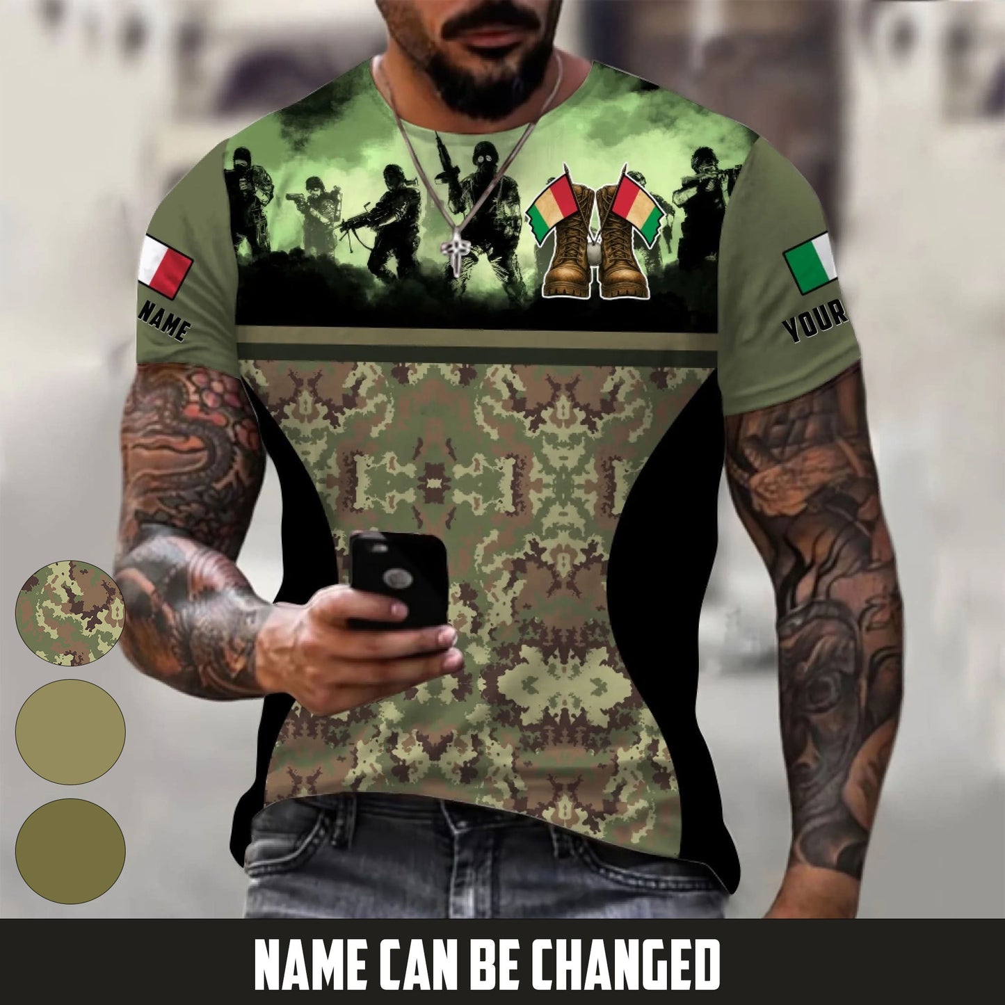 Personalized Italy Soldier/Veteran Camo with Name T-Shirt All Over Printed - 17664480