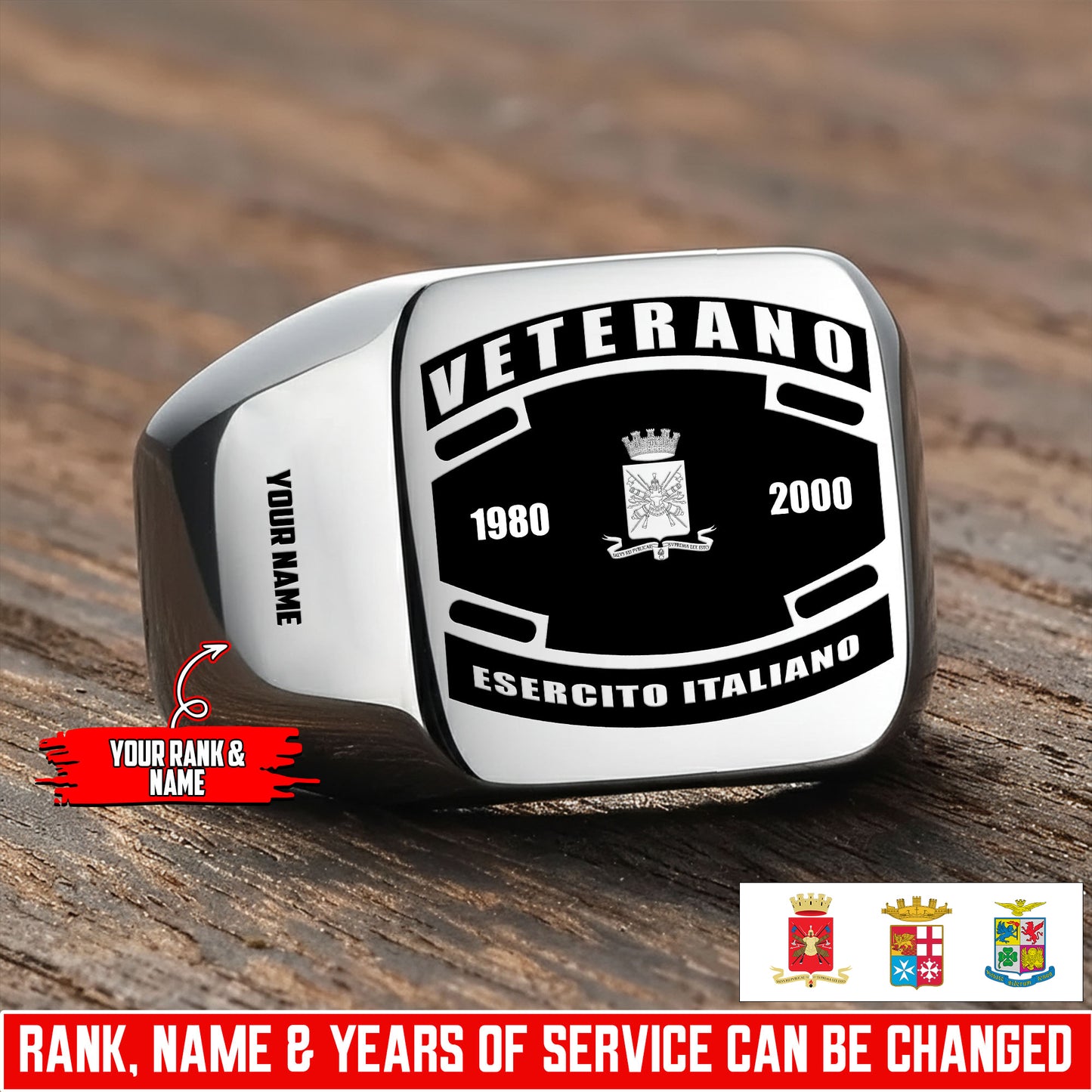 Personalized Italy Soldier/Veteran with Name, Year and Rank Engraved Men’s Ring - 17647200