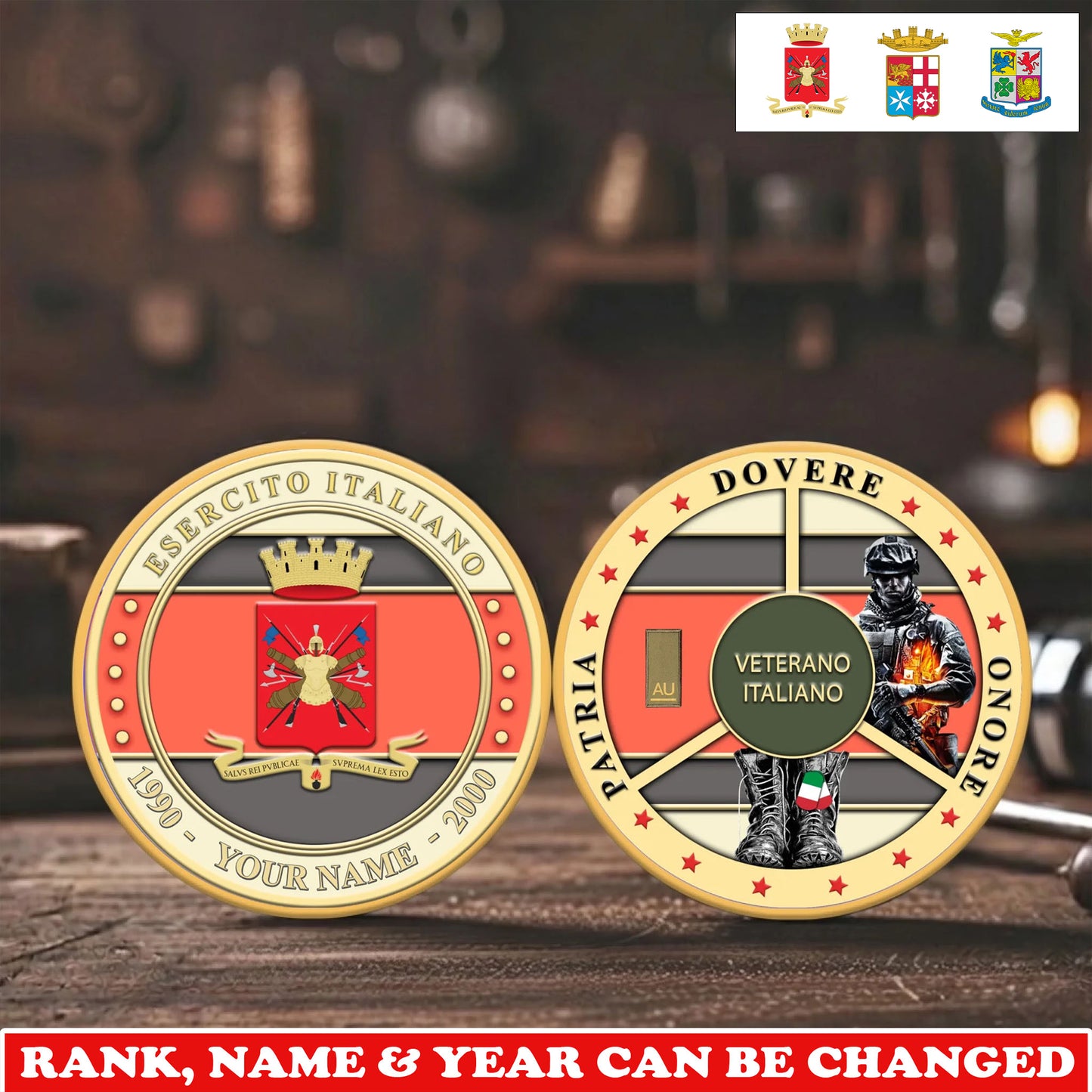 Personalized Italy Veteran/ Soldier With Rank,  Name And Year Challenge Coin - 17755200