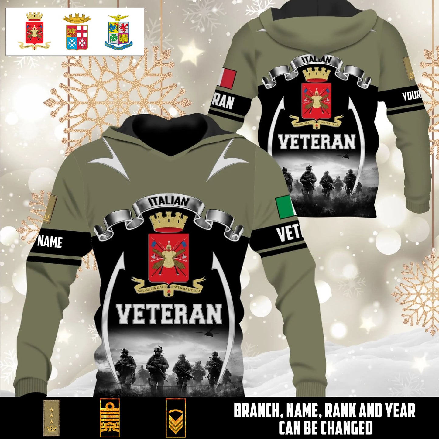 Personalized Italy Soldier/Veteran Camo with Name and Rank Hoodie All Over Printed - 17609184